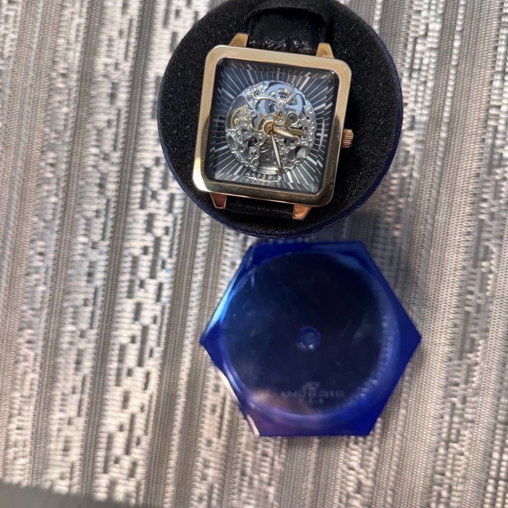 Square Skeleton Watch with Black Strap